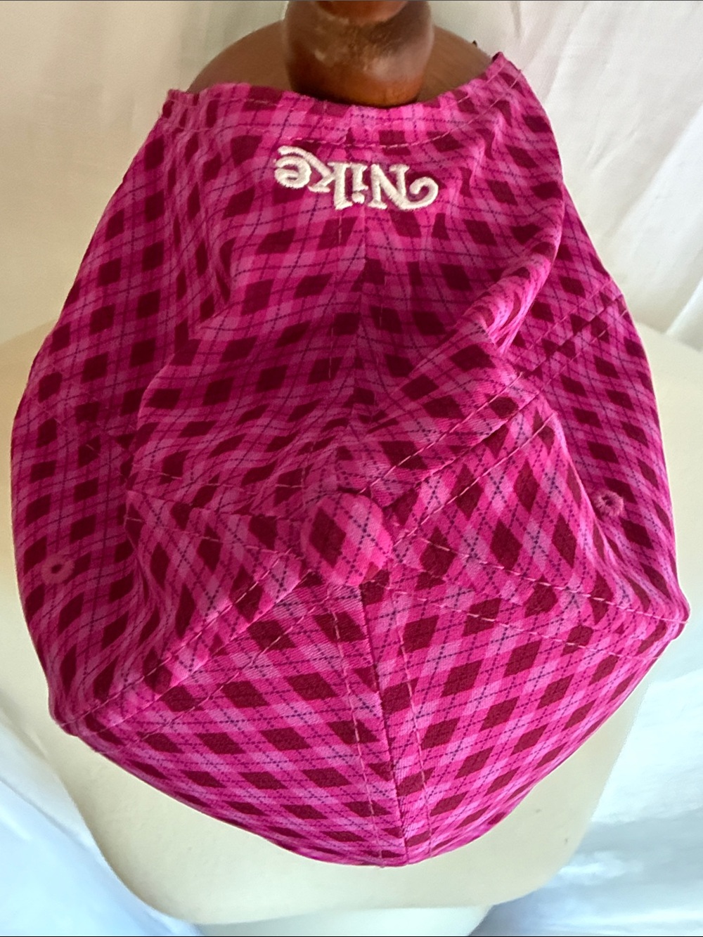 Nike Hot Pink Plaid Trucker Cap with White Swoosh - Picture 2 of 3